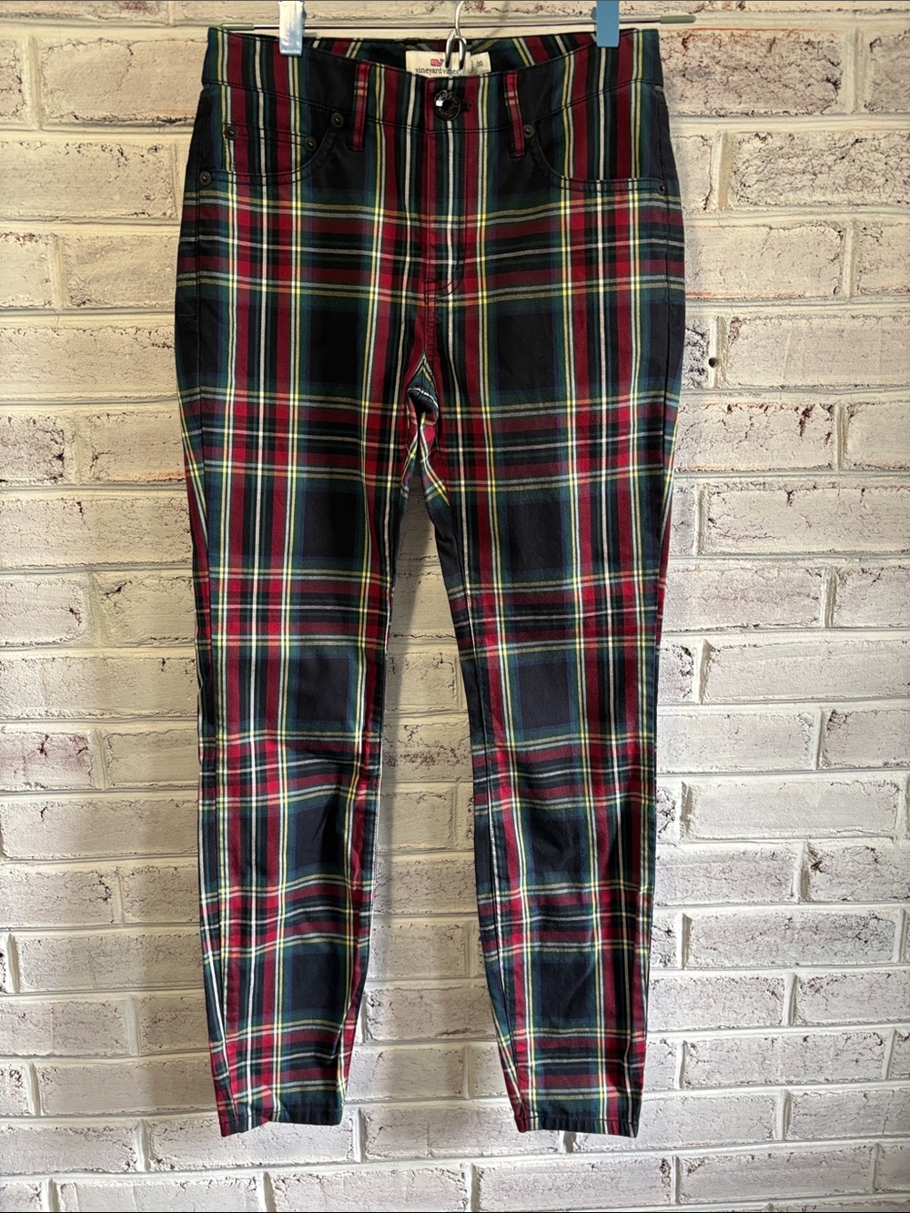 Vineyard Vines Red and Green Plaid Skinny Chinos Size 00